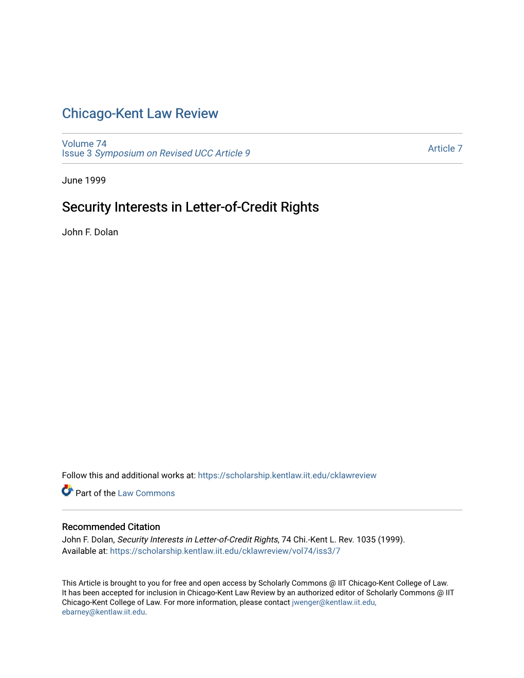 Security Interests in Letter-Of-Credit Rights