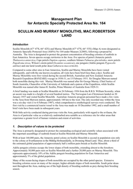Management Plan for Antarctic Specially Protected Area No. 164 SCULLIN and MURRAY MONOLITHS, MAC.ROBERTSON LAND