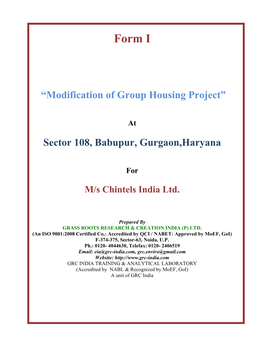 Form I “Modification of Group Housing Project” at Sector 108, Babupur