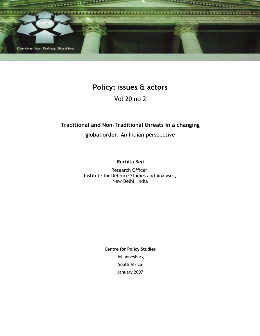 Policy: Issues & Actors