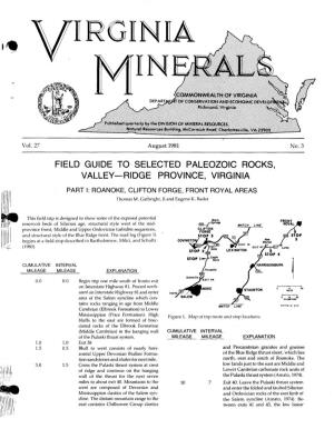Field Guide to Selected Paleozoic Rocks, Valley-Ridge Province, Virginia