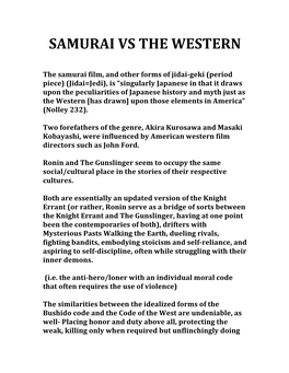 Samurai Vs the Western