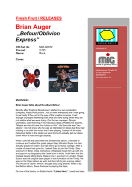 Brian Auger „Befour/Oblivion Express”