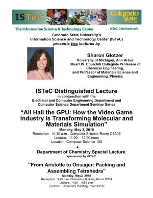 Istec Distinguished Lectures, Colorado State University, Istec