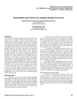 Development and Testing of a Diamond Braided Eye Splice