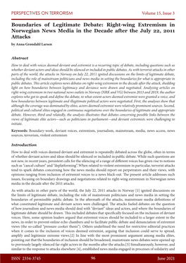 Boundaries of Legitimate Debate: Right-Wing Extremism in Norwegian News Media in the Decade After the July 22, 2011 Attacks by Anna Grøndahl Larsen