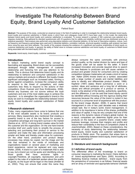 Investigate the Relationship Between Brand Equity, Brand Loyalty and Customer Satisfaction