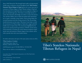 Tibet's Stateless Nationals: Tibetan Refugees in Nepal
