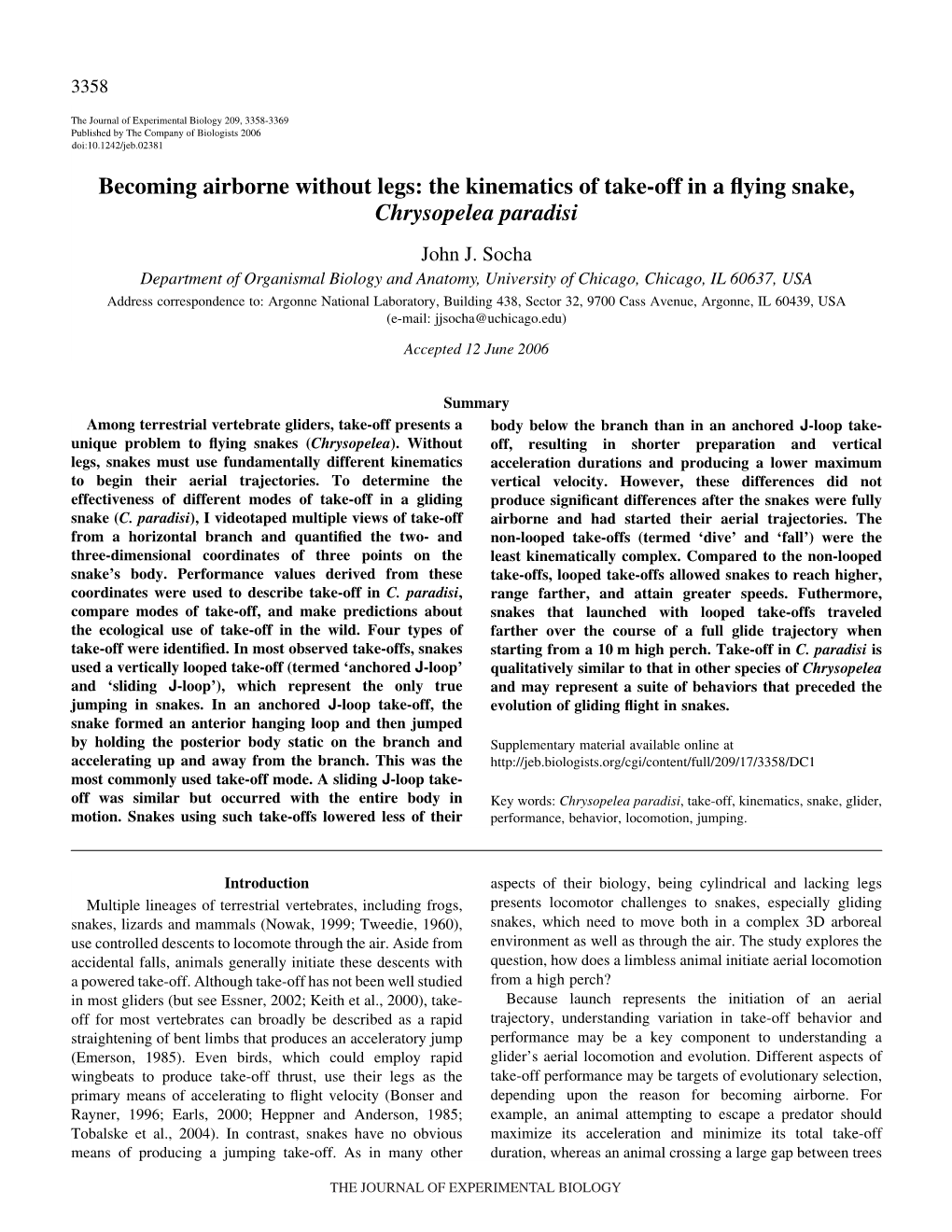 The Kinematics of Take-Off in a Flying Snake, Chrysopelea Paradisi