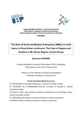 The Role of Small and Mediu Towns in Rural-Urban Contin Karatina in Mt. Kenya Le of Small and Medium Enterprises (Smes) in Sm Ur