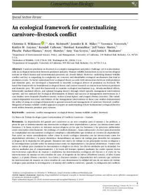 An Ecological Framework for Contextualizing Carnivore–Livestock Conﬂict