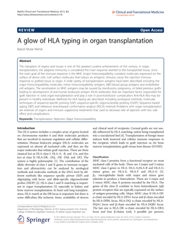 A Glow of HLA Typing in Organ Transplantation Batool Mutar Mahdi