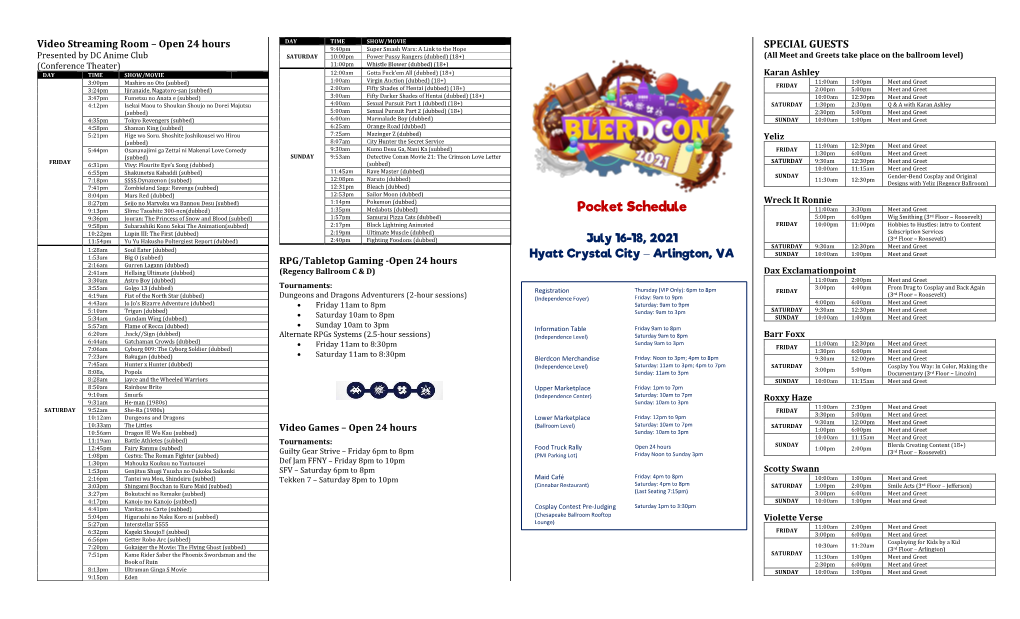 Pocket Schedule