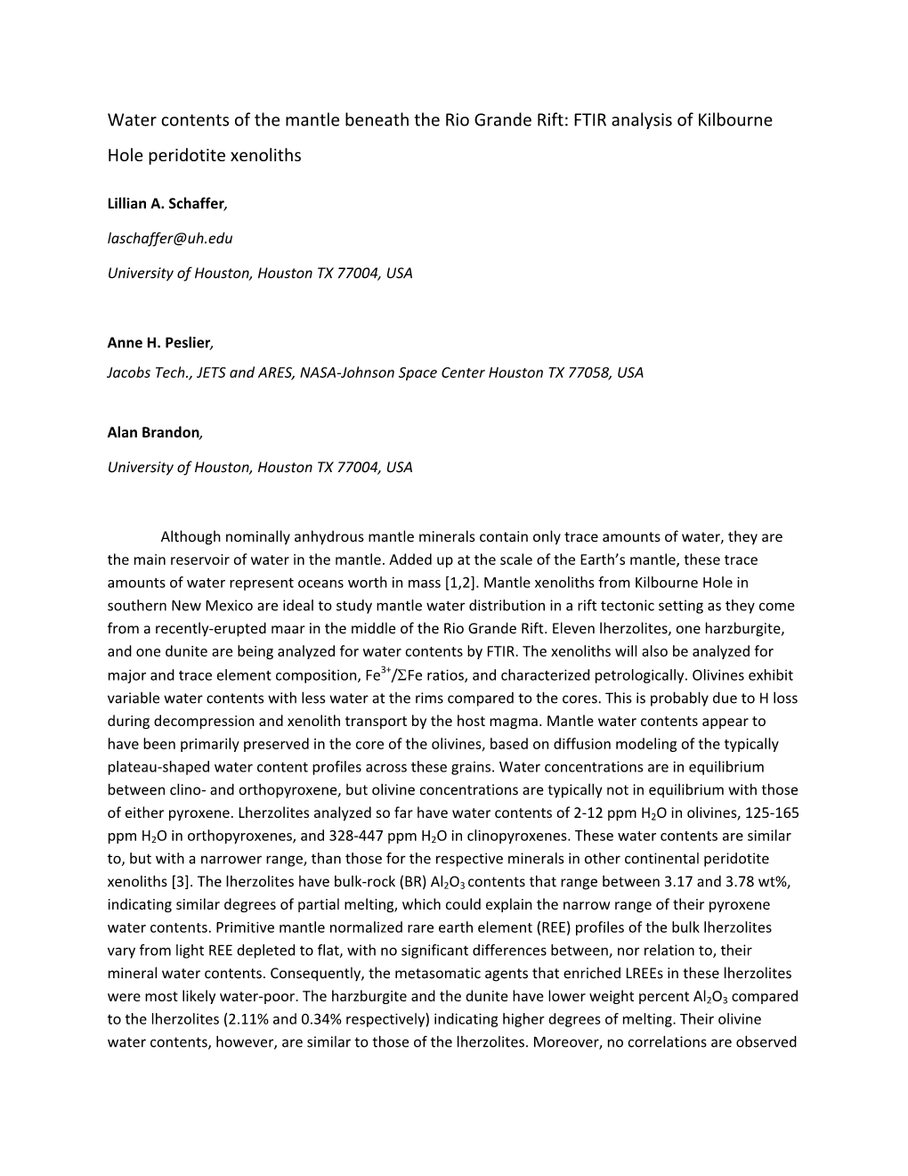 FTIR Analysis of Kilbourne Hole Peridotite Xenoliths