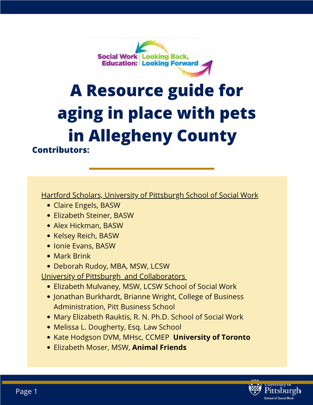 A Resource Guide for Aging in Place with Pets in Allegheny County Contributors