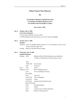 Printable Itinerary for SSO, Taiko, Chamber Chorale