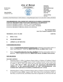 Neighborhood and Community Services Standing Committee Council President Pro-Tem Mary Sheffield, Chairperson Council Member Andre L