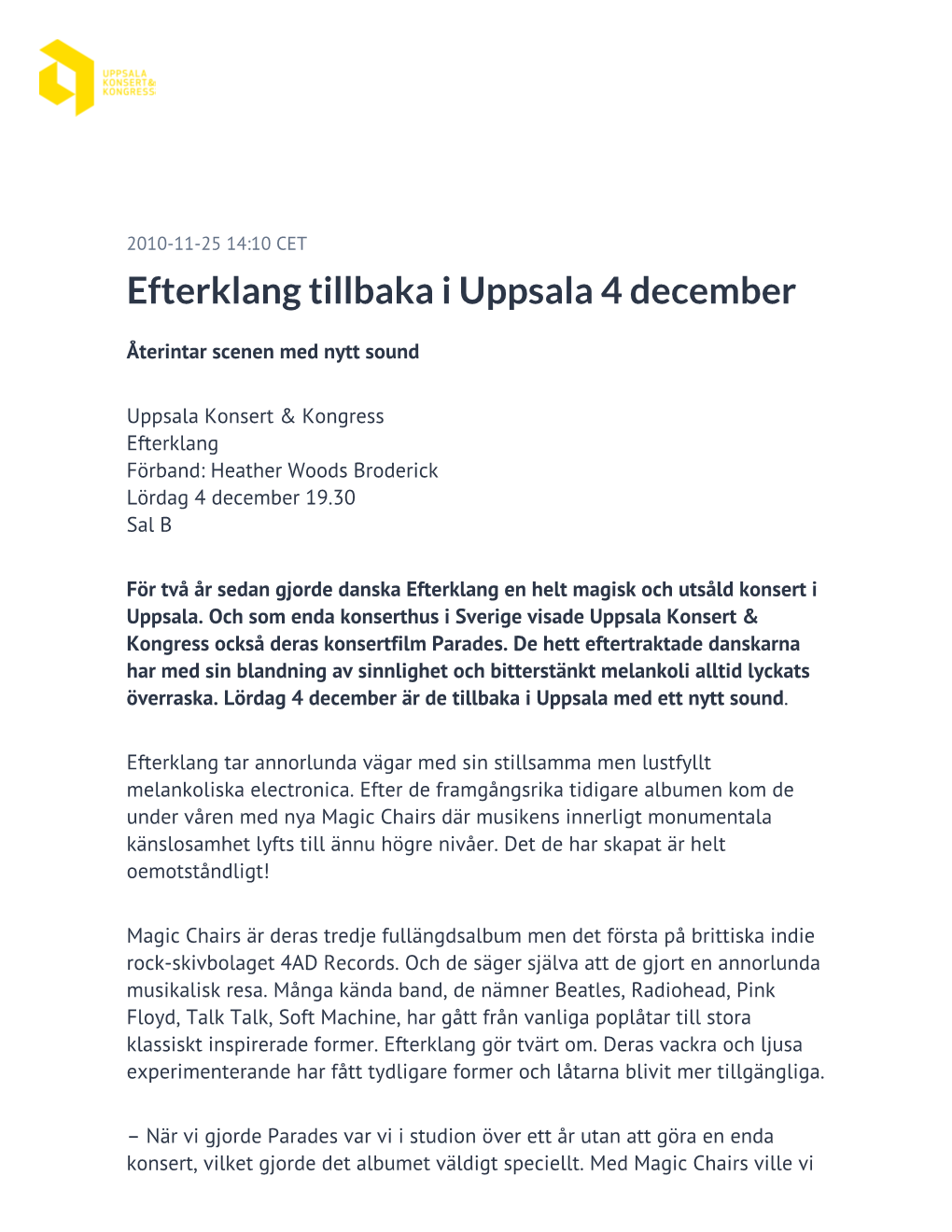 Efterklang Tillbaka I Uppsala 4 December