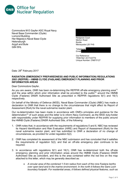 Determination of the Off-Site Emergency Planning and Prior Information Areas for HM Naval Base Clyde (Faslane)