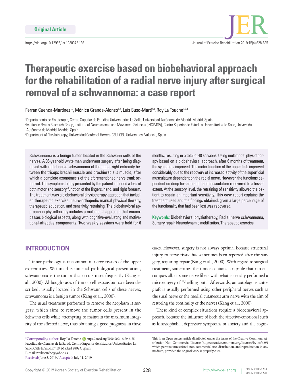 Therapeutic Exercise Based on Biobehavioral Approach for the Rehabilitation of a Radial Nerve Injury After Surgical Removal of a Schwannoma: a Case Report