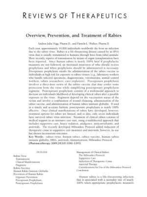Overview, Prevention, and Treatment of Rabies