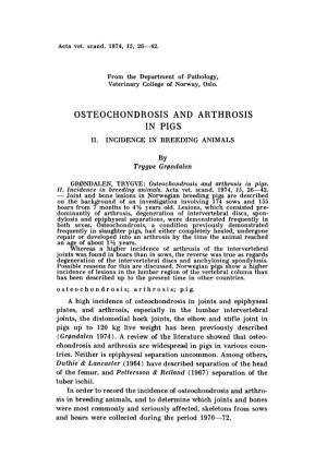 Osteochondrosis and Arthrosis in Pigs Ii