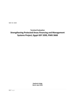 Strengthening Protected Areas Financing and Management Systems Project, Egypt GEF 3209, PIMS 3668