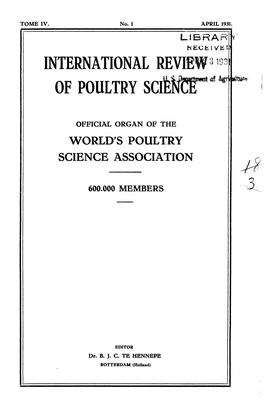 International Review^'-^? of Poultry Scié