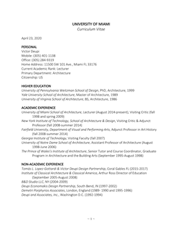 UNIVERSITY of MIAMI Curriculum Vitae