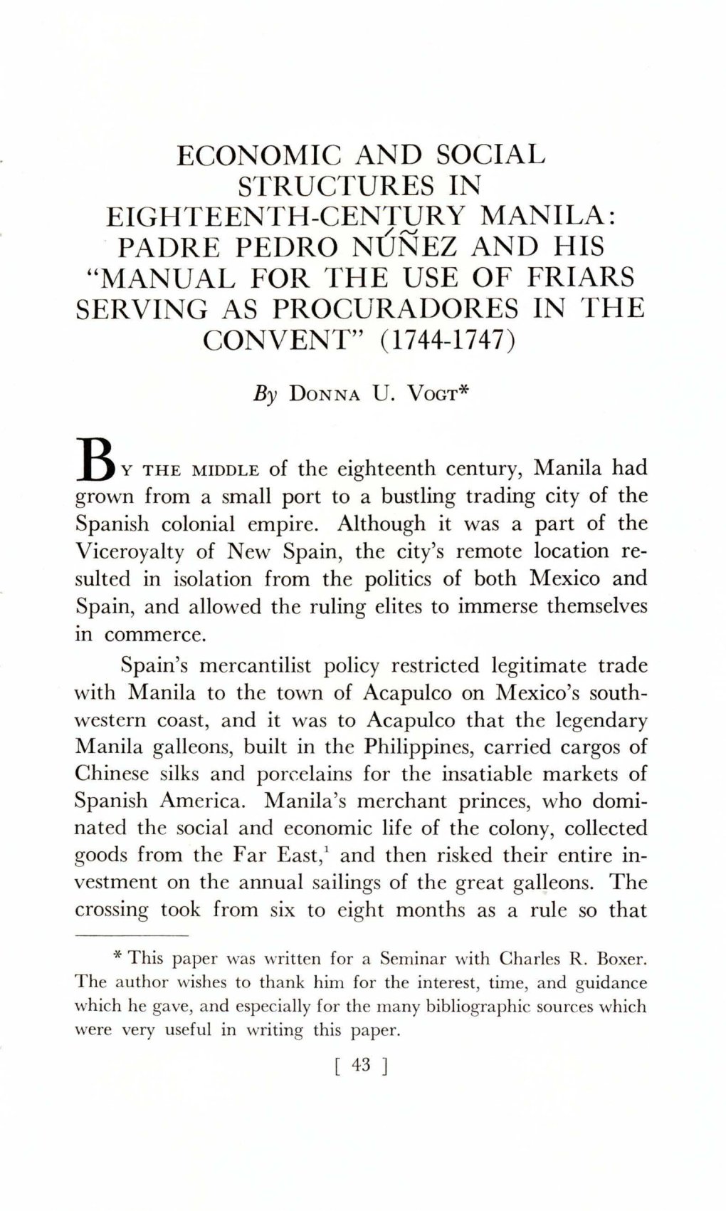 ECONOMIC and SOCIAL STRUCTURES in EIGHTEENTH-CENTURY MANILA: /Rv