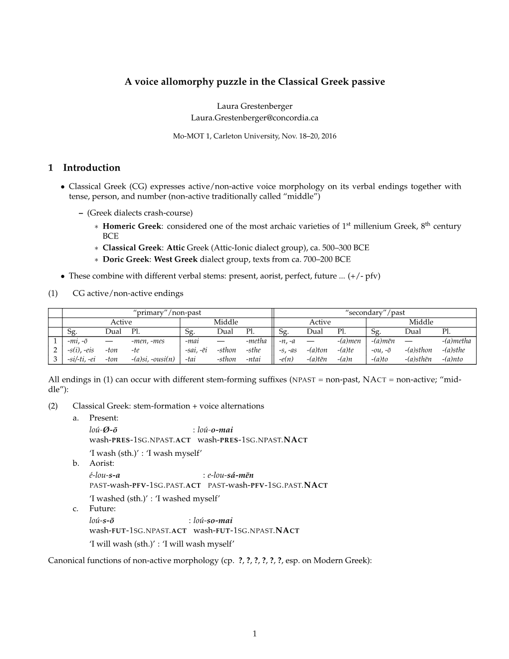 A Voice Allomorphy Puzzle in the Classical Greek Passive 1