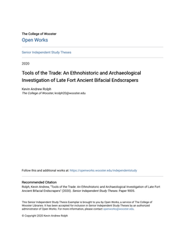 An Ethnohistoric and Archaeological Investigation of Late Fort Ancient Bifacial Endscrapers