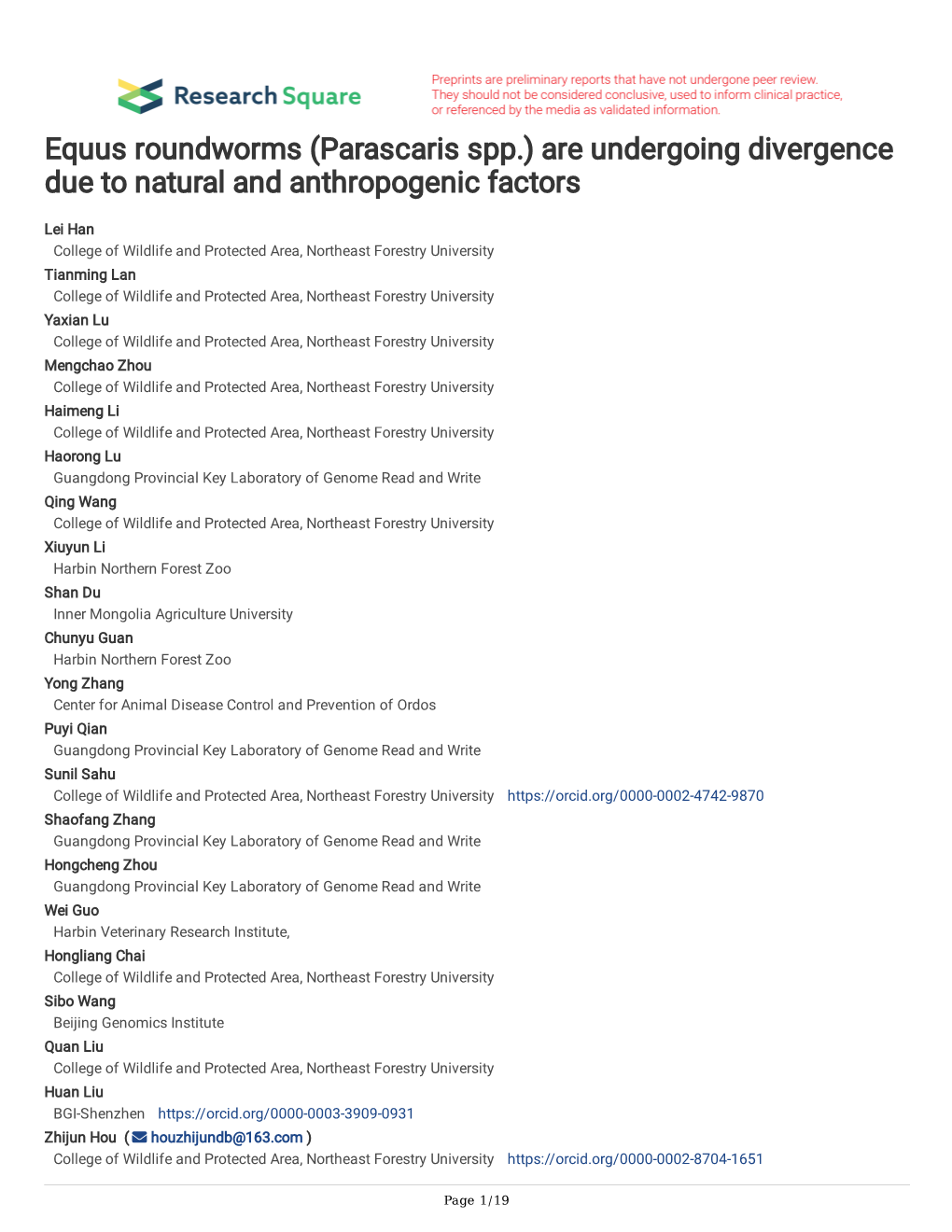 Parascaris Spp.) Are Undergoing Divergence Due to Natural and Anthropogenic Factors