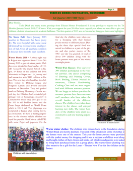 1St Quarter 2015 THF News Tibetan Homes Foundation, Mussoorie