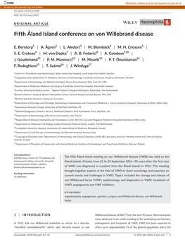 Land Island Conference on Von Willebrand Disease