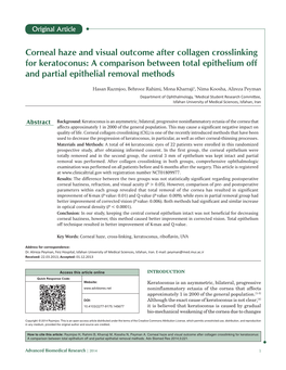 Corneal Haze and Visual Outcome After Collagen Crosslinking for Keratoconus: a Comparison Between Total Epithelium Off and Partial Epithelial Removal Methods