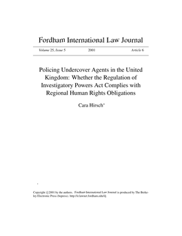 Policing Undercover Agents in the United Kingdom: Whether the Regulation of Investigatory Powers Act Complies with Regional Human Rights Obligations