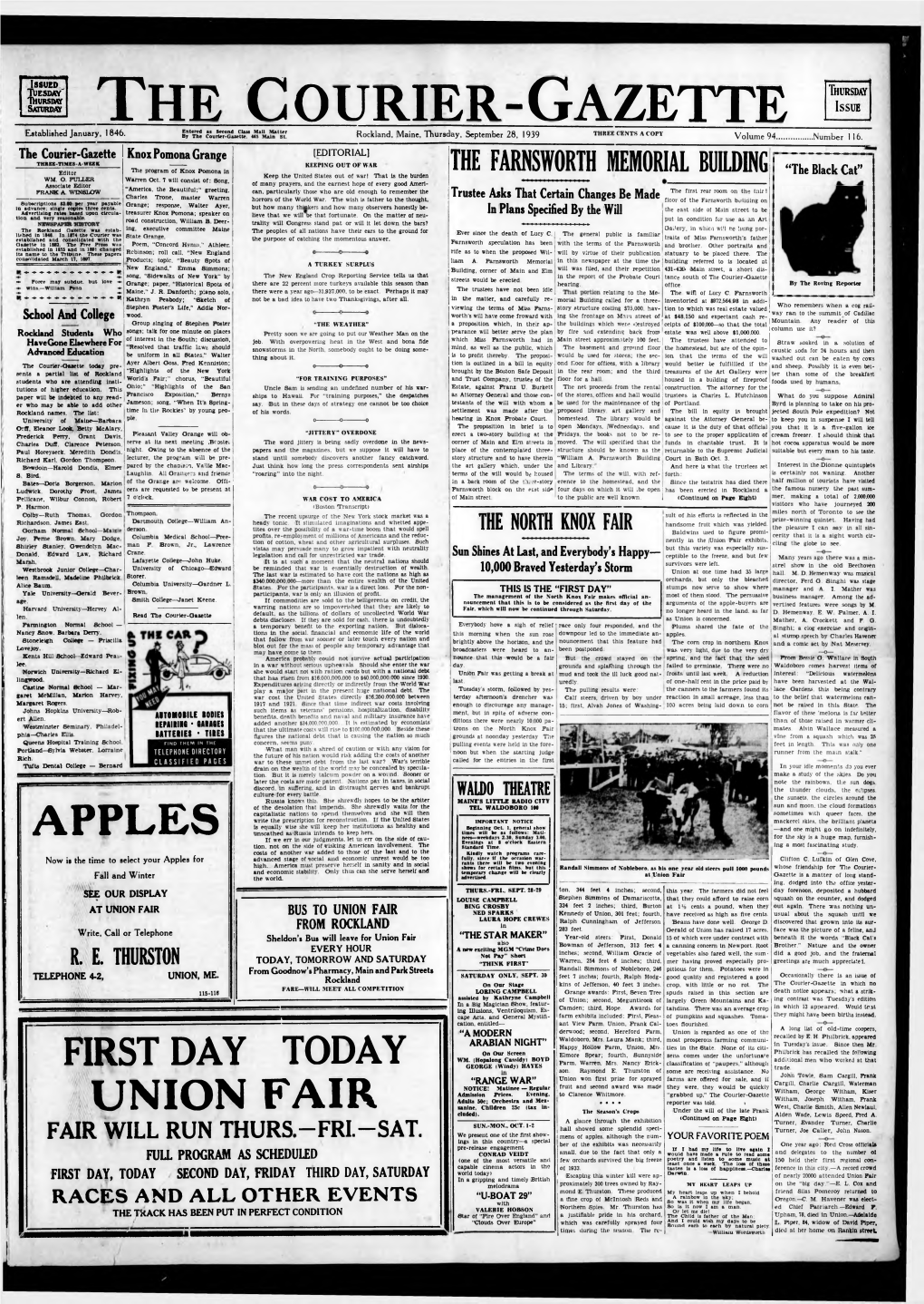 Courier Gazette : September 28, 1939