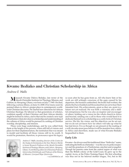 Kwame Bediako and Christian Scholarship in Africa Andrew F