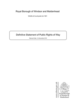 Royal Borough of Windsor and Maidenhead Definitive Statement of Public Rights Of