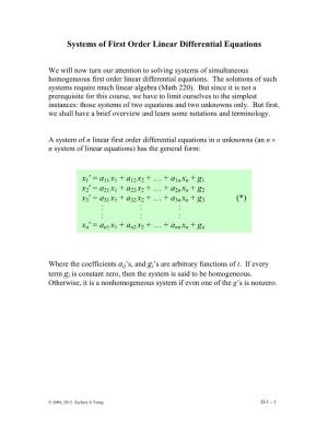 Systems of First Order Linear Differential Equations X1