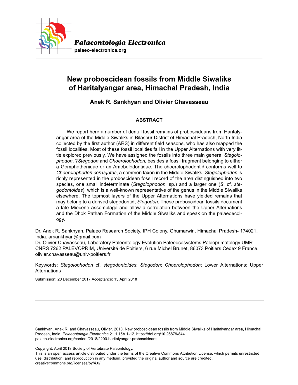 New Proboscidean Fossils from Middle Siwaliks of Haritalyangar Area, Himachal Pradesh, India