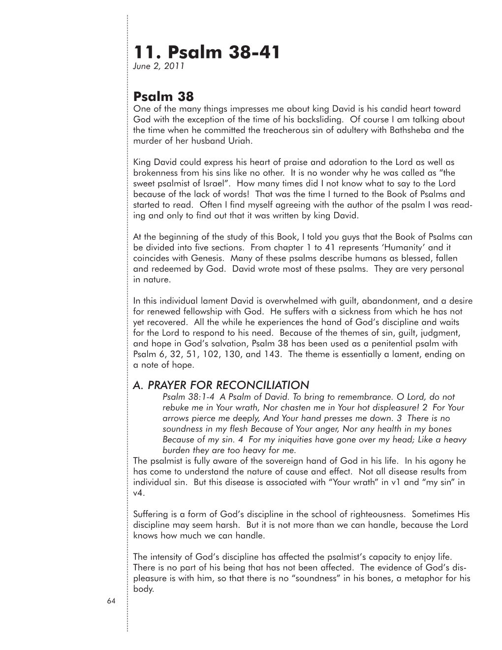 11. Psalm 38-41 June 2, 2011
