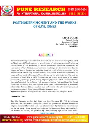 Postmodern Moment and the Works of Gayl Jones