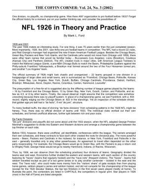 NFL 1926 in Theory & Practice
