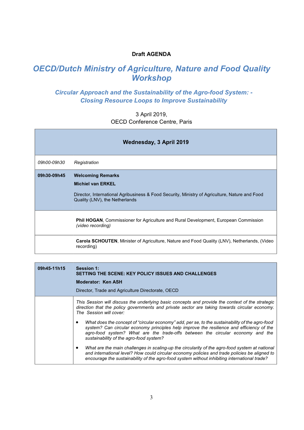 OECD/Dutch Ministry of Agriculture, Nature and Food Quality Workshop