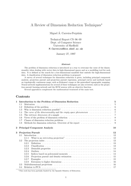 A Review of Dimension Reduction Techniques∗