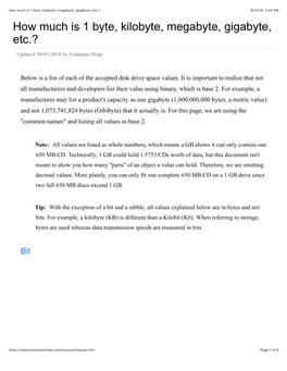 How Much Is 1 Byte, Kilobyte, Megabyte, Gigabyte, Etc.? 8/12/18, 2:44 PM How Much Is 1 Byte, Kilobyte, Megabyte, Gigabyte, Etc.?