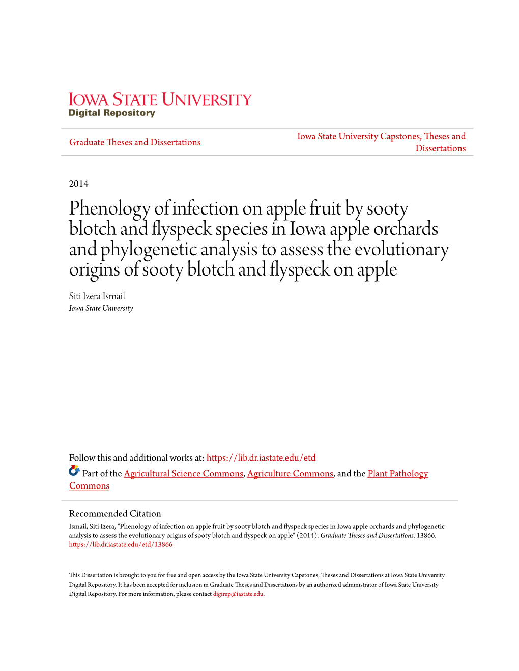 Phenology of Infection on Apple Fruit by Sooty Blotch and Flyspeck