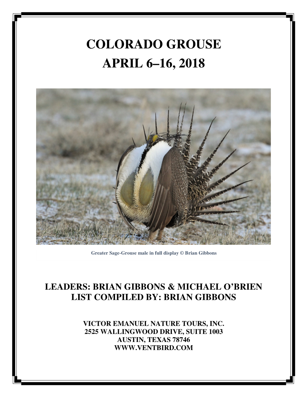 Colorado Grouse April 6–16, 2018